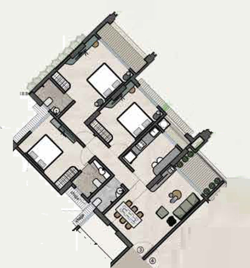 Floor plan of 3 BHK 1056 Sq. Ft. Apartment in Patel Infinia, Thane