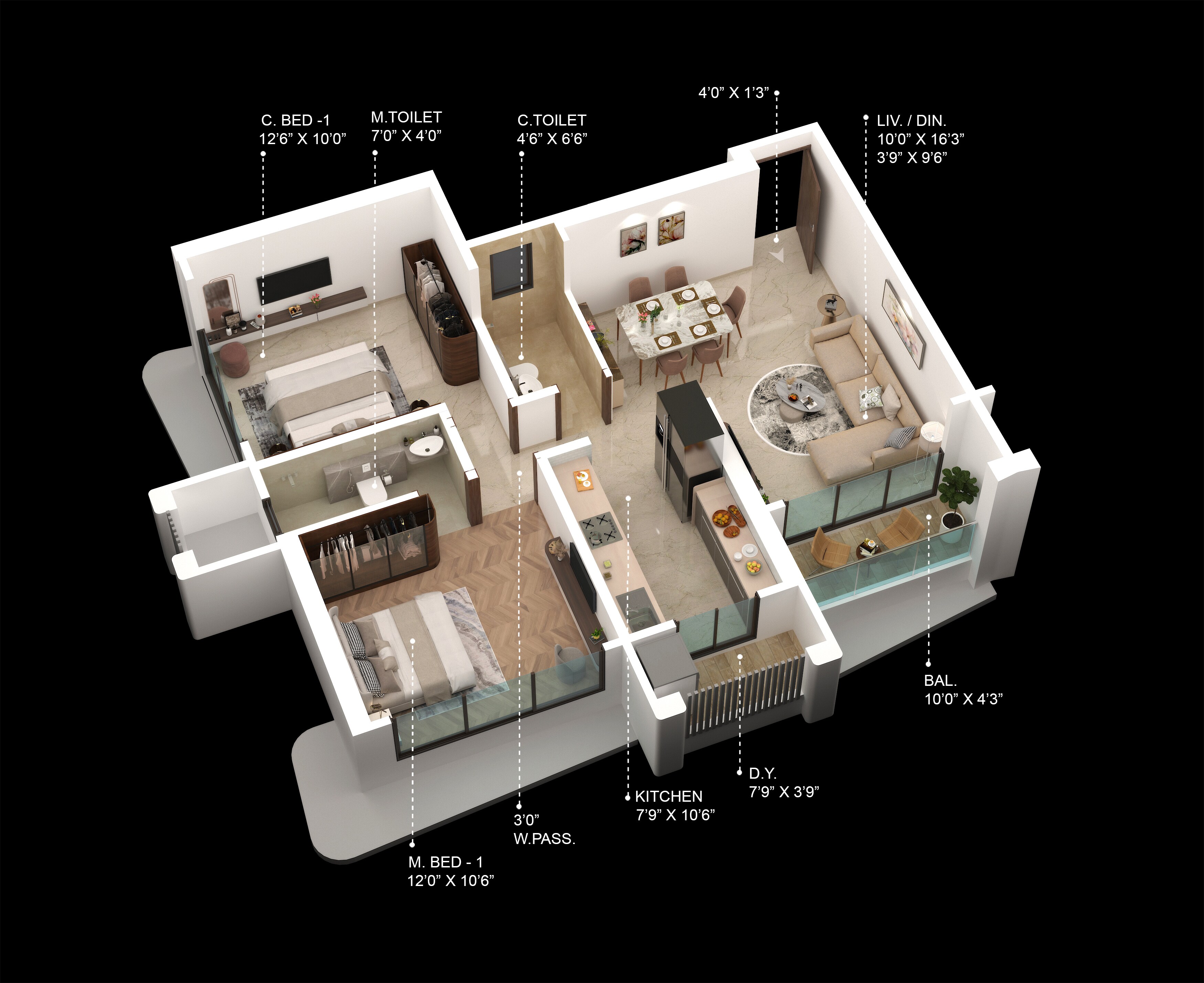 2 BHK 730 Sq. Ft. Apartment