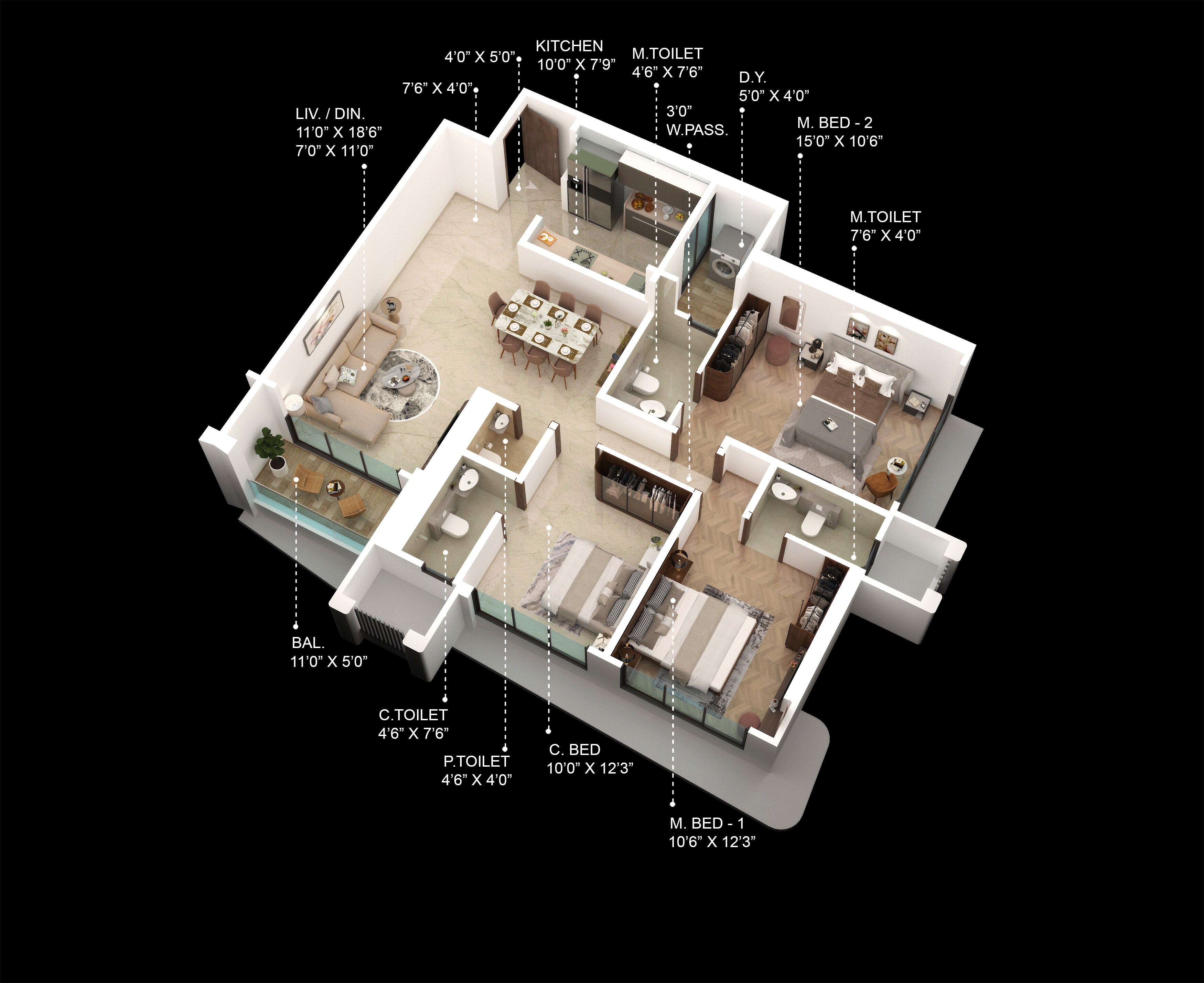 3 BHK 833 Sq. Ft. Apartment