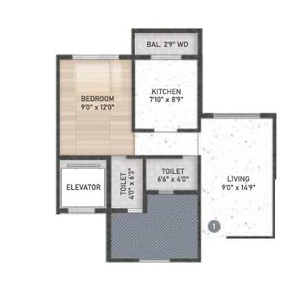Floor plan of 1 BHK 412 Sq. Ft. Apartment in Patel Paradise, Thane