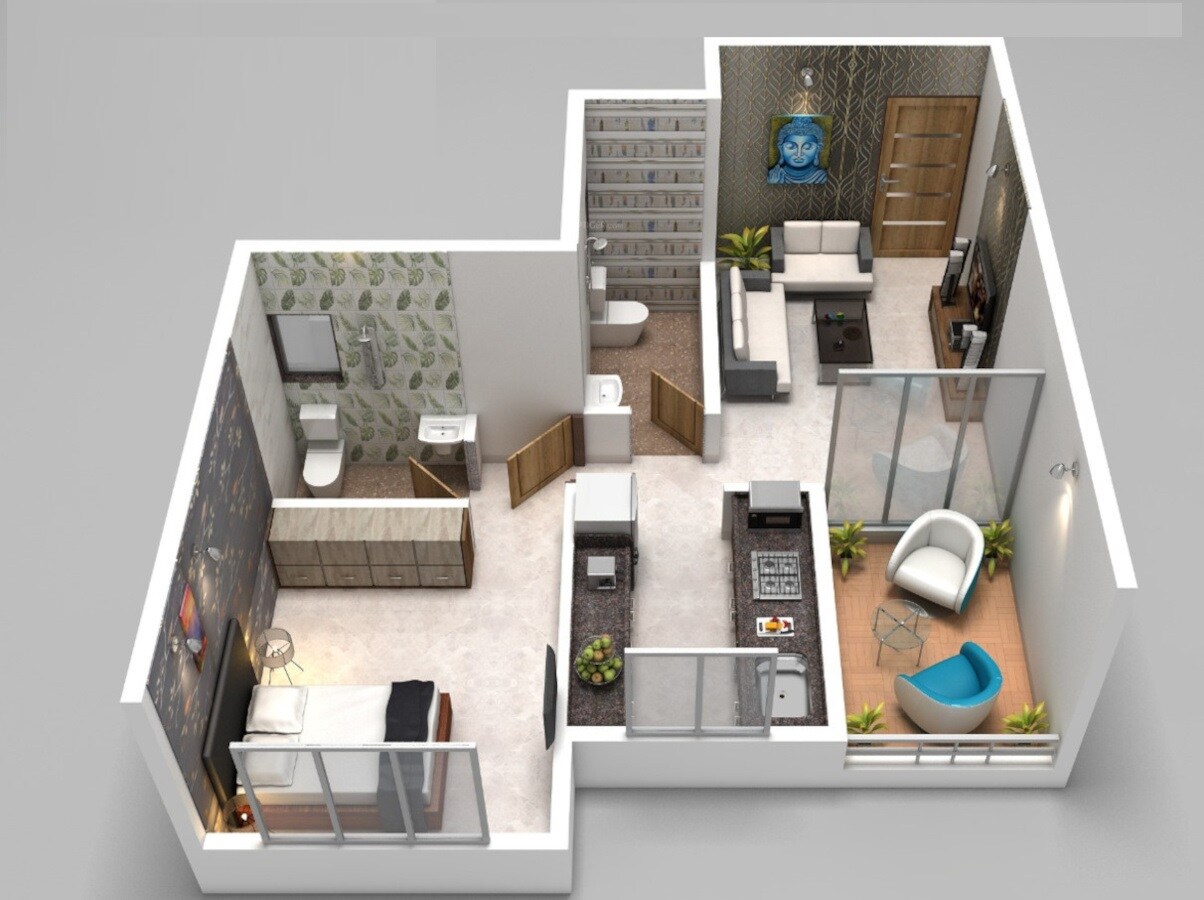 Floor plan of 1 BHK 320 Sq. Ft. Apartment in Patel Prayosha Pramukh Sadan, Thane