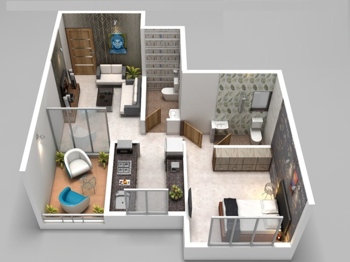 Floor plan of 1 BHK 326 Sq. Ft. Apartment in Patel Prayosha Pramukh Sadan, Thane