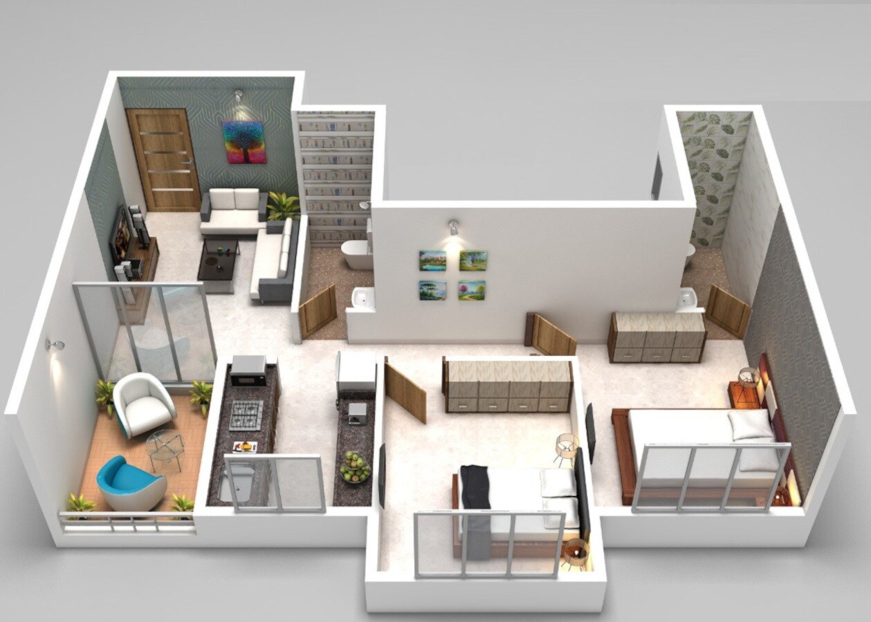 Floor plan of 2 BHK 433 Sq. Ft. Apartment in Patel Prayosha Pramukh Sadan, Thane