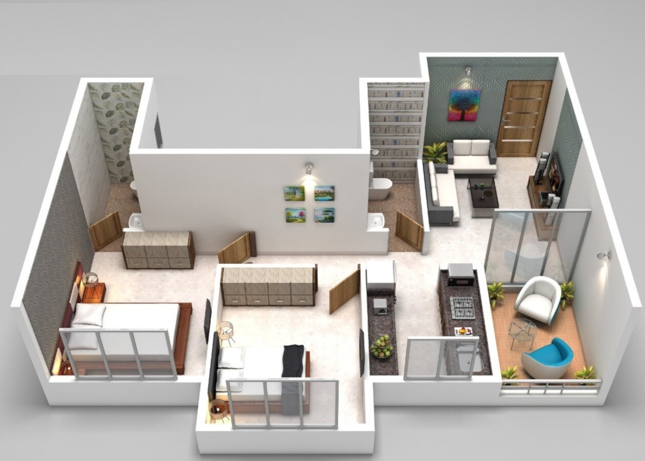 Floor plan of 2 BHK 440 Sq. Ft. Apartment in Patel Prayosha Pramukh Sadan, Thane