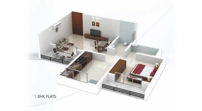 Floor plan of 1 BHK 305 Sq. Ft. Apartment in Patel RPL Jainam Residency, Thane