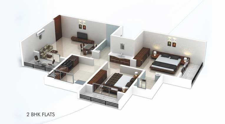 Floor plan of 2 BHK 413 Sq. Ft. Apartment in Patel RPL Jainam Residency, Thane