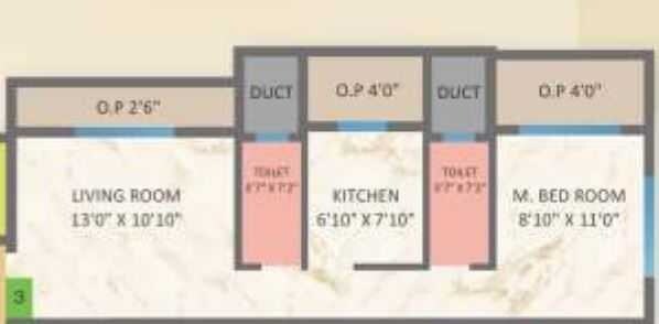 Floor plan of 1 BHK 515 Sq. Ft. Apartment in Patel RPL Sai Residency, Thane