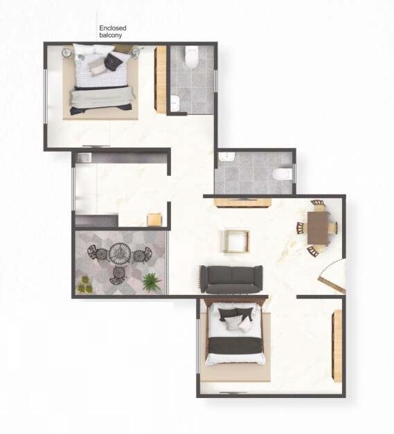 Floor plan of 2 BHK 456 Sq. Ft. Apartment in Patel Signature Phase 2, Thane