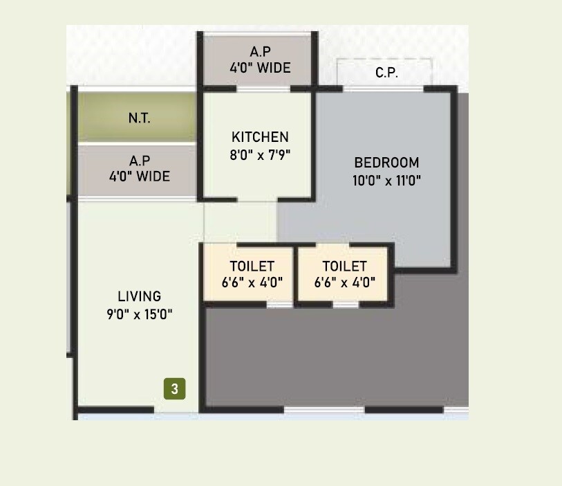 Floor plan of 1 BHK Apartment - 415 sq. ft. in Patel Zenith, Thane