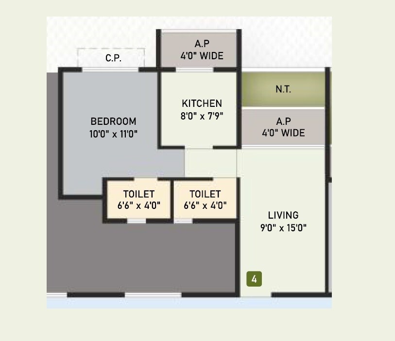 Floor plan of 1 BHK Apartment - 469 sq. ft. in Patel Zenith, Thane