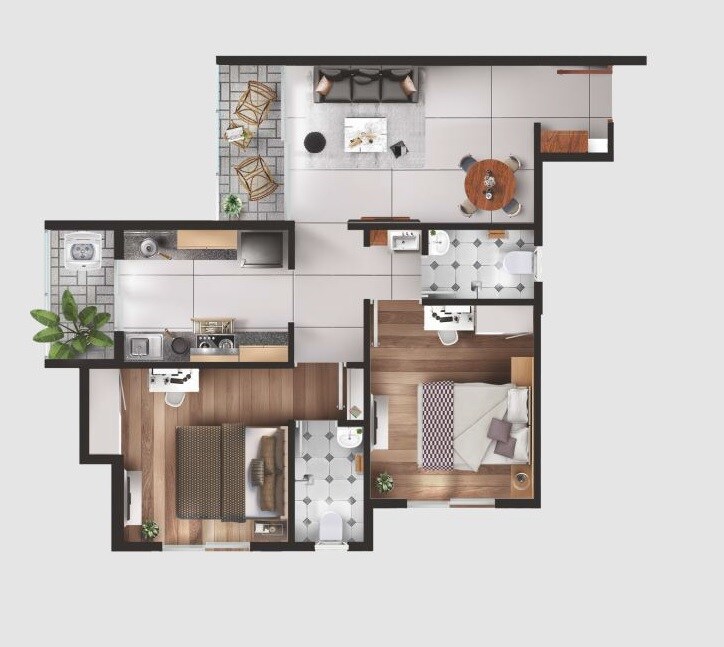 Floor plan of 2 BHK Apartment - 592 sq. ft. in Patel Zenith, Thane