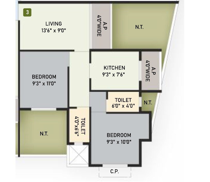 Floor plan of 2 BHK Apartment - 669 sq. ft. in Patel Zenith, Thane