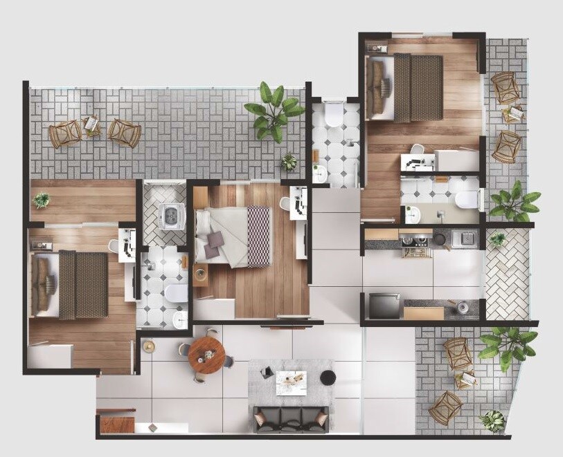 Floor plan of 3 BHK Apartment - 836 sq. ft. in Patel Zenith, Thane