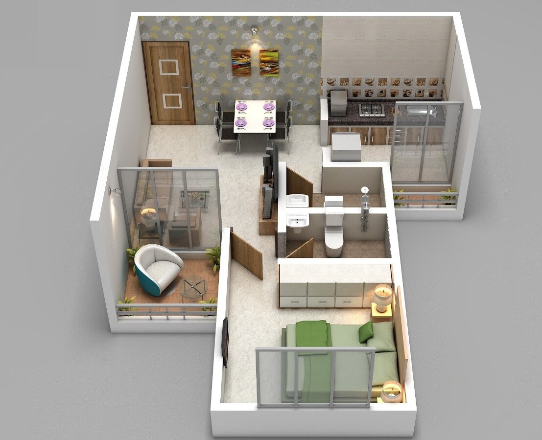 Floor plan of 1 BHK 325 Sq. Ft. Apartment in Patel Zion, Thane