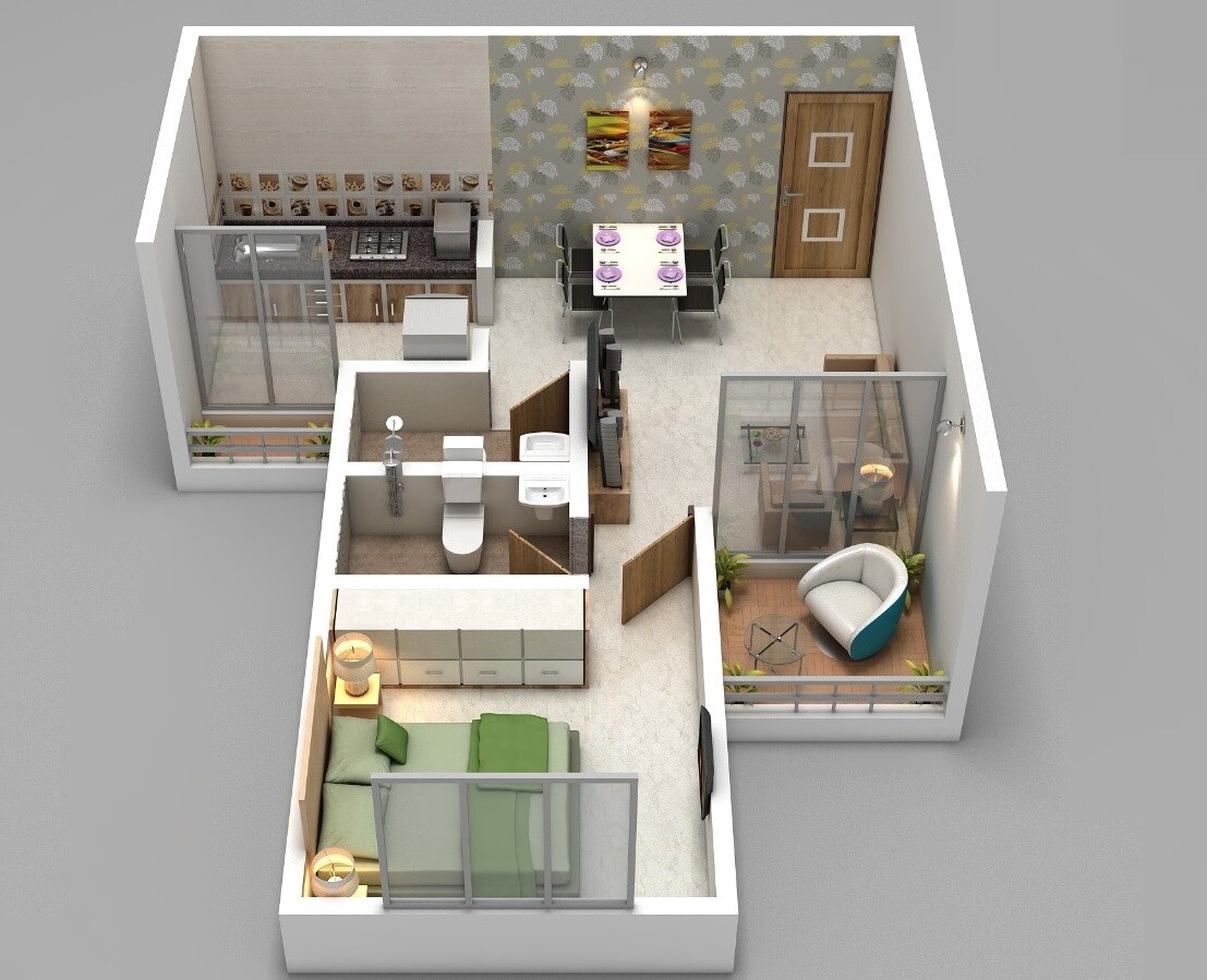 Floor plan of 1 BHK 378 Sq. Ft. Apartment in Patel Zion, Thane