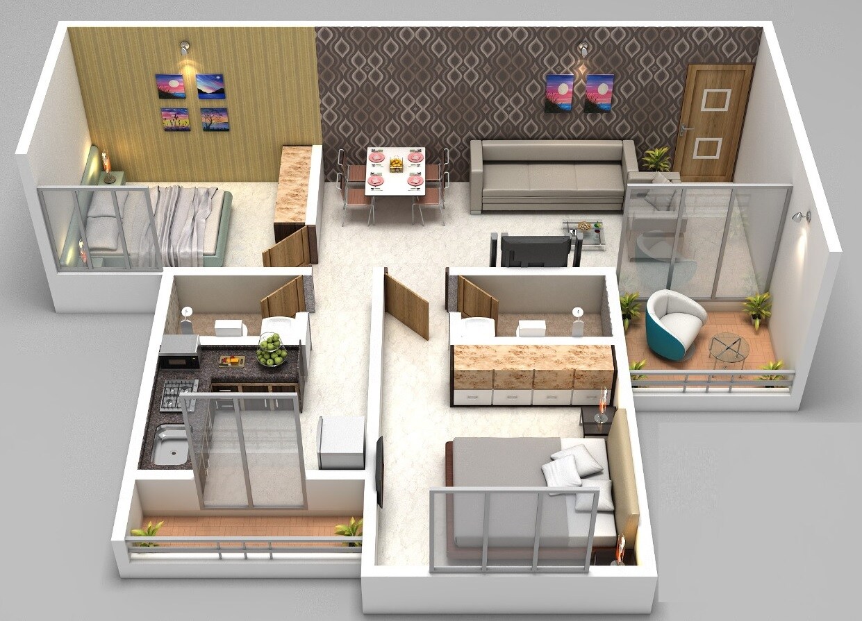 Floor plan of 2 BHK 443 Sq. Ft. Apartment in Patel Zion, Thane