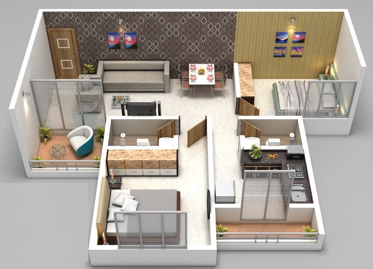 Floor plan of 2 BHK 495 Sq. Ft. Apartment in Patel Zion, Thane
