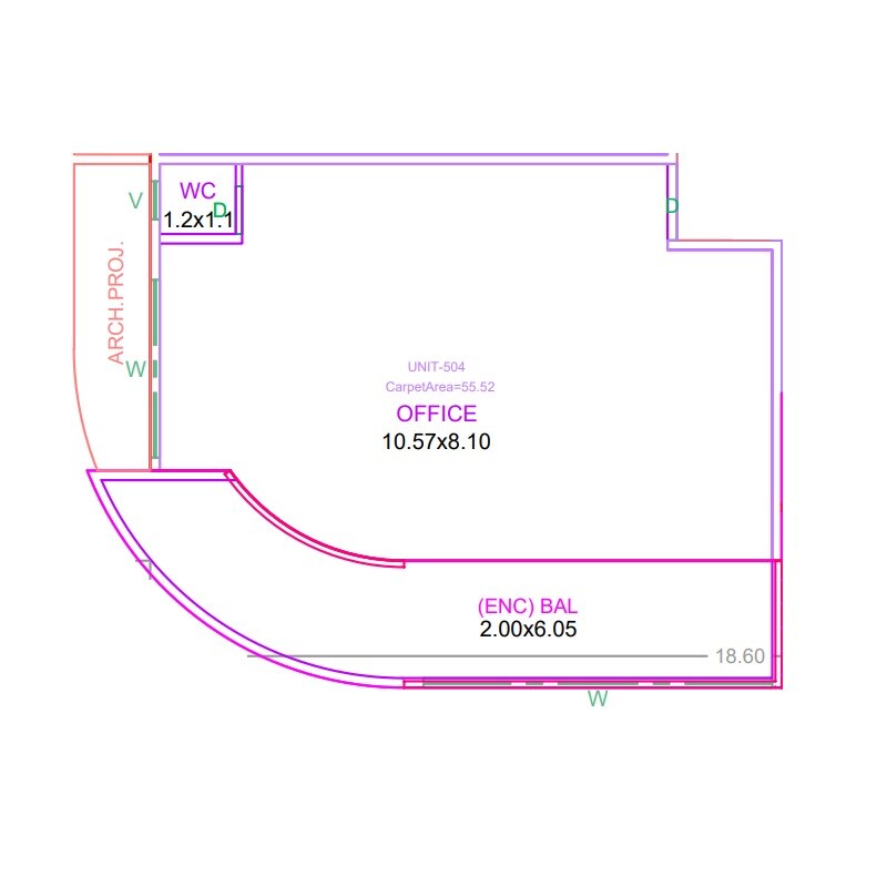 Floor plan of 598 Sq. Ft. Office Space in Patels Prime, Thane