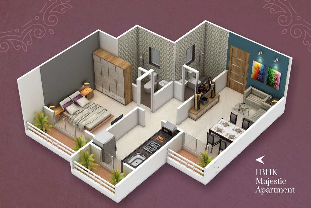 Floor plan of 1 BHK 338 Sq. Ft. Apartment in Patels Sapphire, Thane