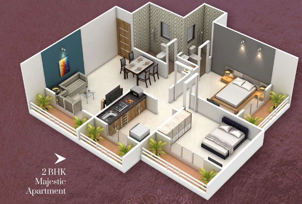 Floor plan of 2 BHK 475 Sq. Ft. Apartment in Patels Sapphire, Thane