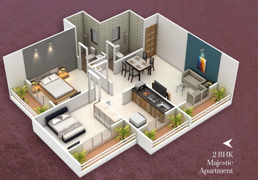 Floor plan of 2 BHK 579 Sq. Ft. Apartment in Patels Sapphire, Thane