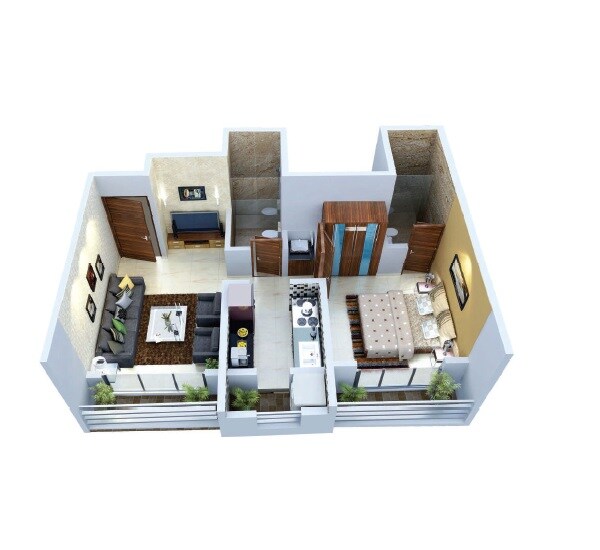 Floor plan of 1 BHK 303 Sq. Ft. Apartment in Patil Divine Heights, Thane