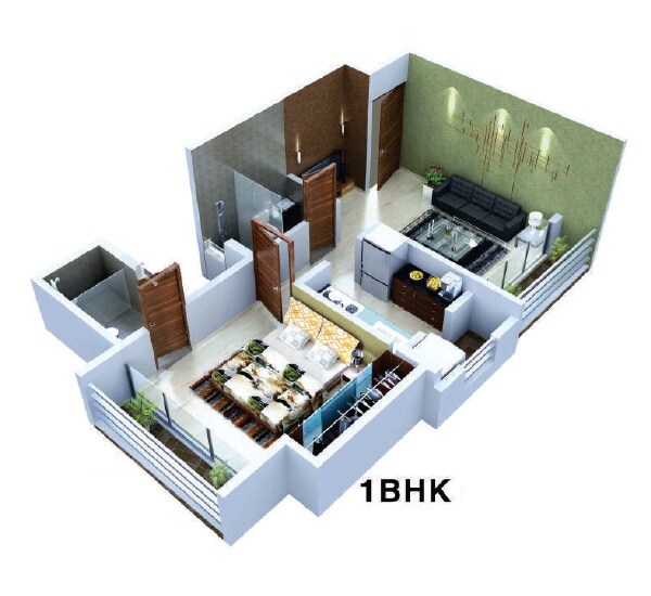Floor plan of 1 BHK 324 Sq. Ft. Apartment in Patil Divine Heights, Thane