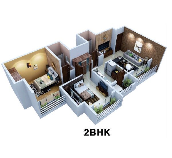 Floor plan of 2 BHK 432 Sq. Ft. Apartment in Patil Divine Heights, Thane