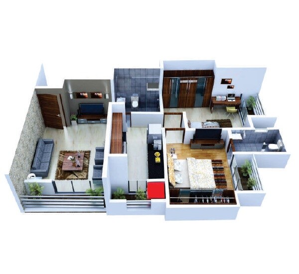 Floor plan of 2 BHK 466 Sq. Ft. Apartment in Patil Divine Heights, Thane