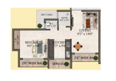 Floor plan of 1 BHK 340 Sq. Ft. Apartment in Patil Karnika Galaxy, Thane