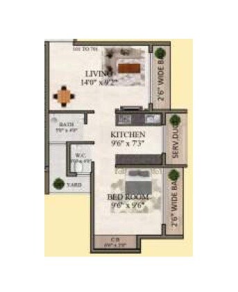 Floor plan of 1 BHK 377 Sq. Ft. Apartment in Patil Karnika Galaxy, Thane