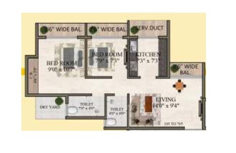 Floor plan of 2 BHK 473 Sq. Ft. Apartment in Patil Karnika Galaxy, Thane
