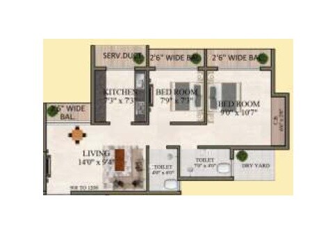 Floor plan of 2 BHK 540 Sq. Ft. Apartment in Patil Karnika Galaxy, Thane
