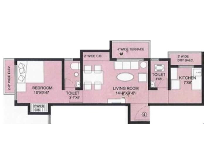 Floor plan of 1 BHK 394 Sq. Ft. Apartment in Patil Shree Vastu, Thane