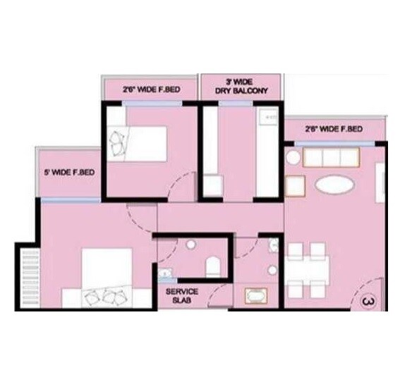 Floor plan of 2 BHK 542 Sq. Ft. Apartment in Patil Shree Vastu, Thane