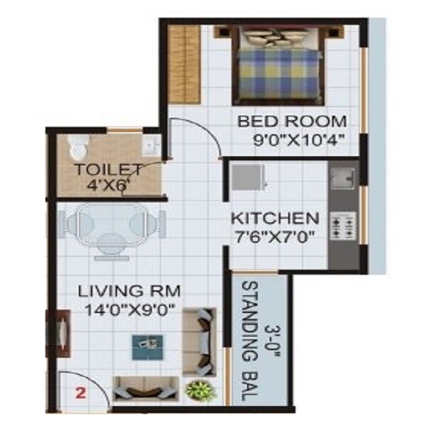 Floor plan of 1 BHK 348 Sq. Ft. Apartment in Patkar Ananta Pride, Thane