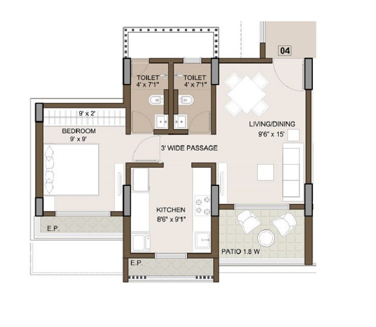 Floor plan of 1 BHK 381 Sq. Ft. Apartment in Pawan Atharva, Thane