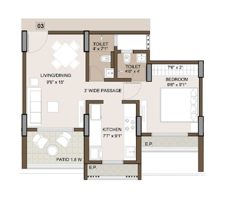 Floor plan of 1 BHK 423 Sq. Ft. Apartment in Pawan Atharva, Thane