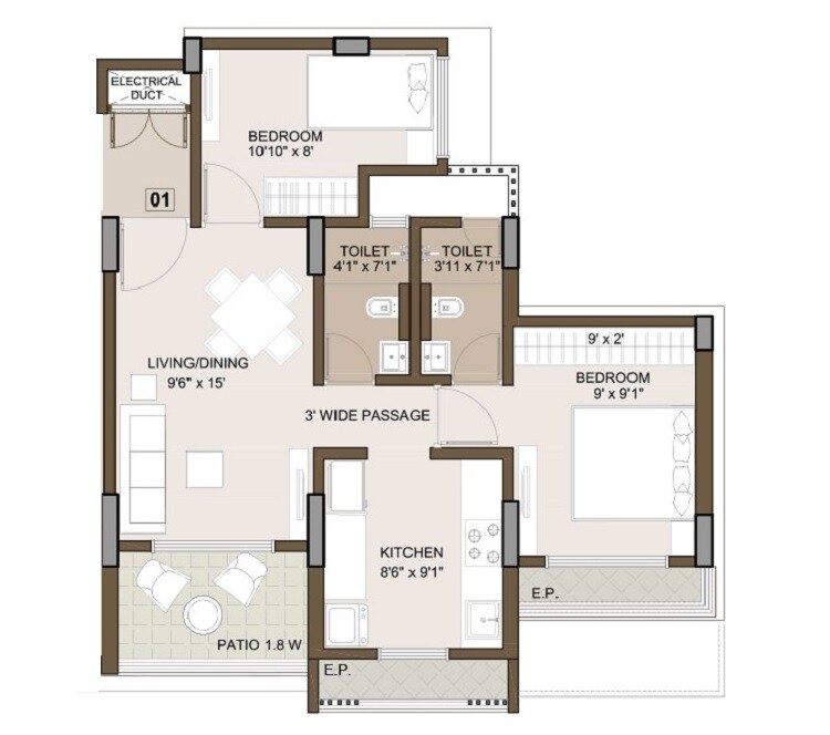Floor plan of 2 BHK 474 Sq. Ft. Apartment in Pawan Atharva, Thane