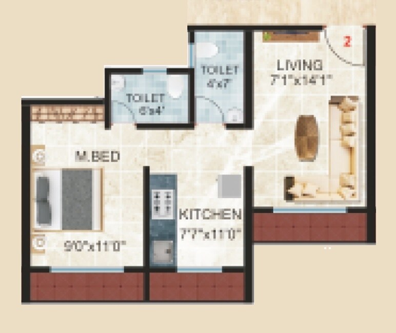 Floor plan of 1 BHK 475 Sq. Ft. Apartment in Pawshe Pride, Thane