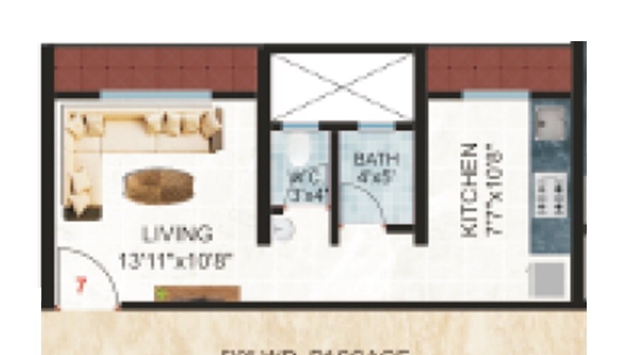 Floor plan of 226 Sq. Ft. Studio in Pawshe Pride, Thane