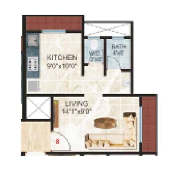 Floor plan of 298 Sq. Ft. Studio in Pawshe Pride, Thane