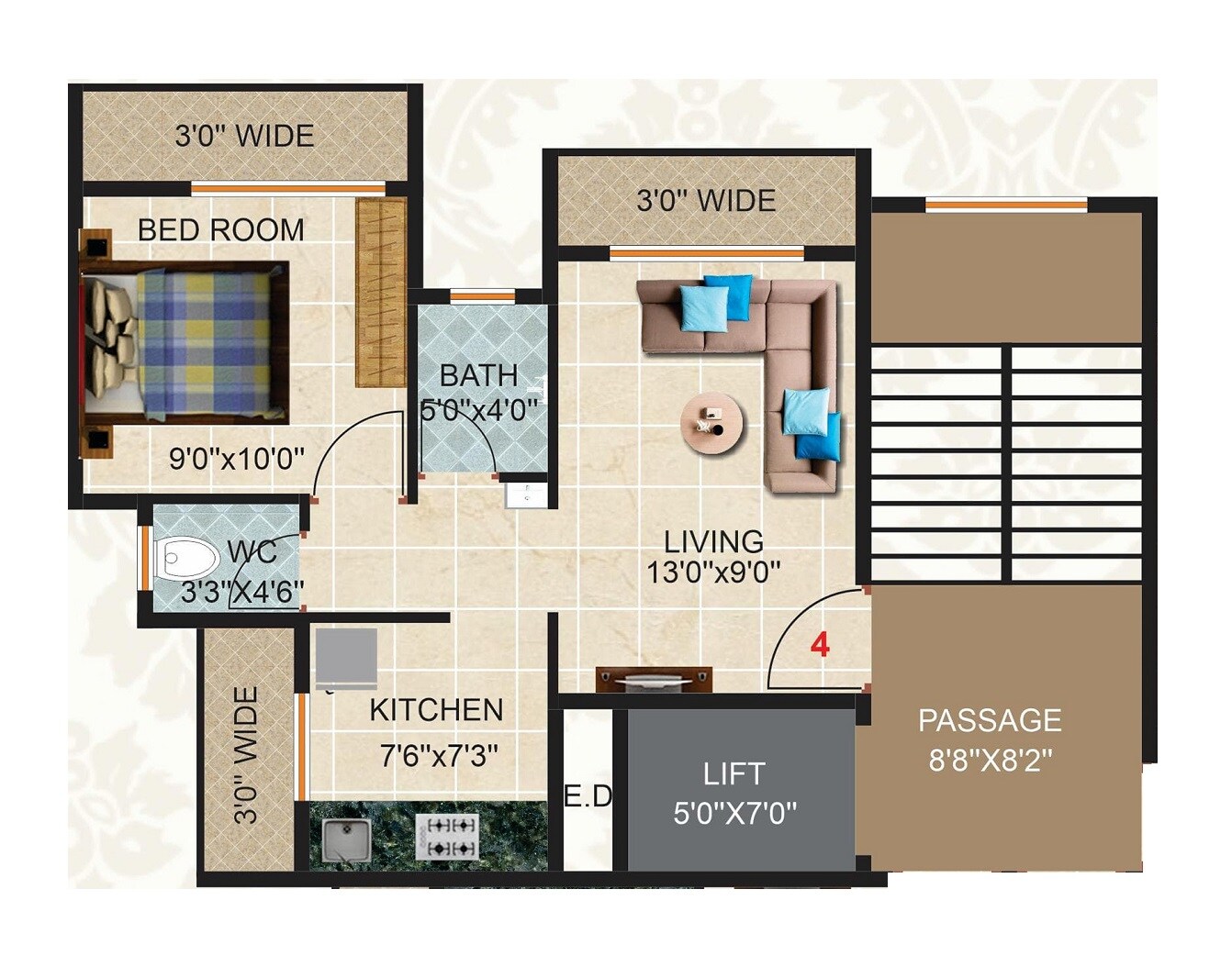 Floor plan of 1 BHK 490 Sq. Ft. Apartment in PG Garden, Thane