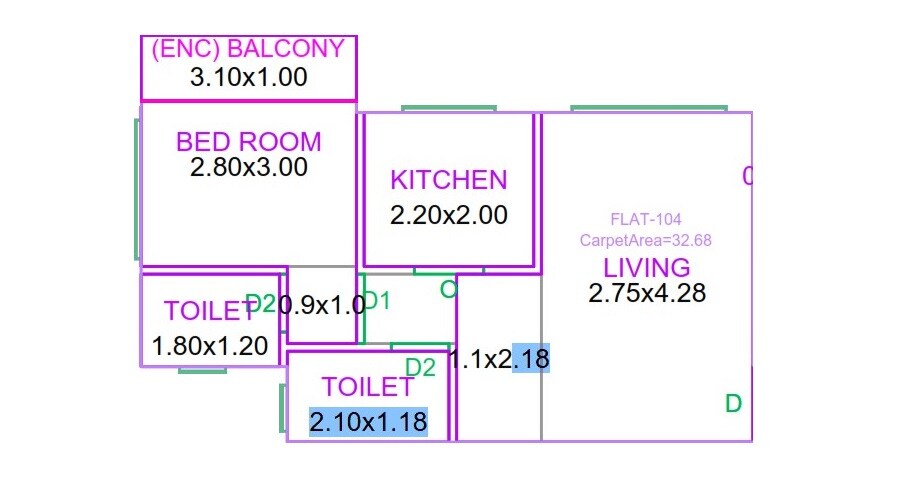 Floor plan of 1 BHK 351 Sq. Ft. Apartment in Phoenix Hiral Paradise CHS, Thane