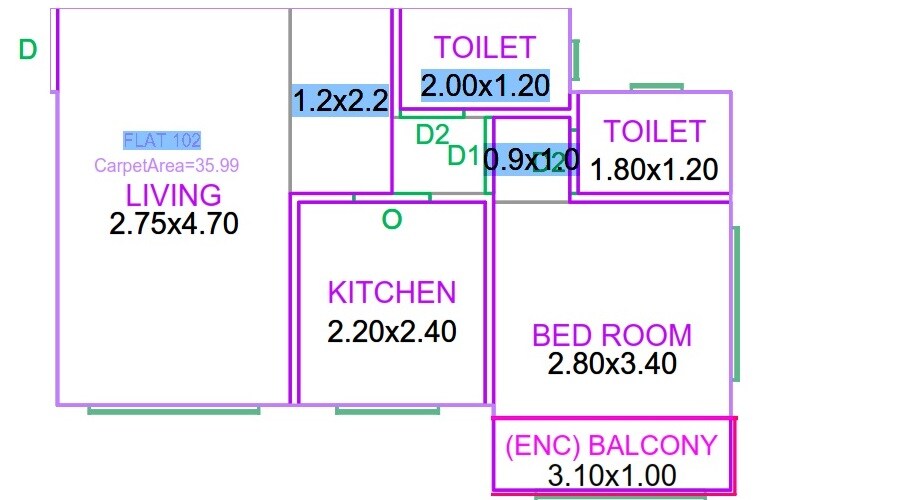 Floor plan of 1 BHK 387 Sq. Ft. Apartment in Phoenix Hiral Paradise CHS, Thane