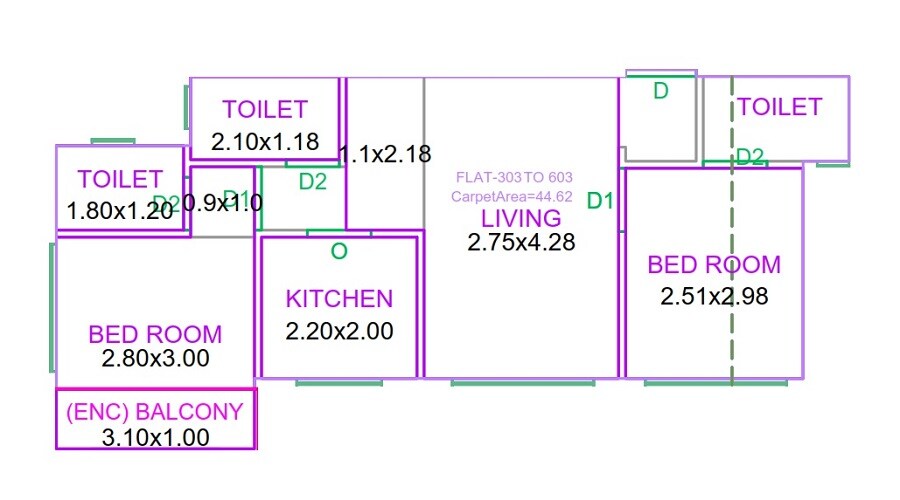 Floor plan of 2 BHK 480 Sq. Ft. Apartment in Phoenix Hiral Paradise CHS, Thane