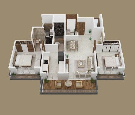 Floor plan of 2 BHK 689 Sq. Ft. Apartment in Phoenix Tanishq, Thane