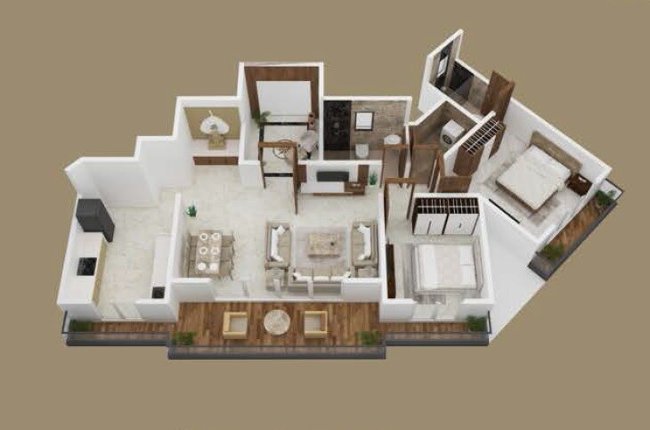 Floor plan of 2 BHK 610 Sq. Ft. Apartment in Phoenix Tanishq, Thane