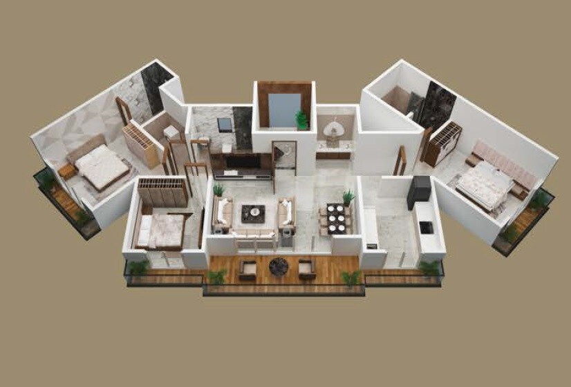 Floor plan of 3 BHK 1248 Sq. Ft. Apartment in Phoenix Tanishq, Thane