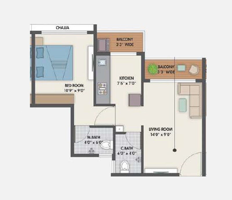 Floor plan of 1 BHK 400 Sq. Ft. Apartment in Pinnacle Nano City, Thane